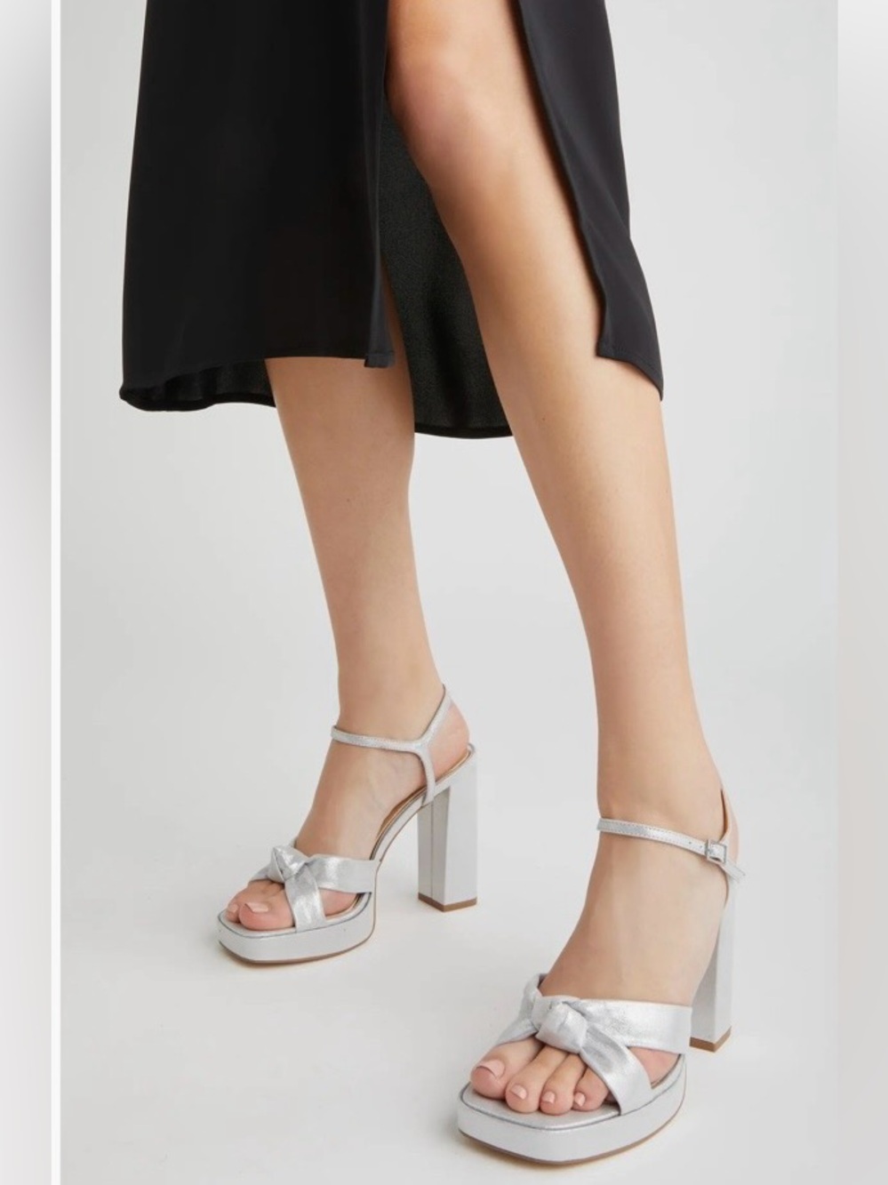 Badgley Mischka Silver Knot Platform Block Heels